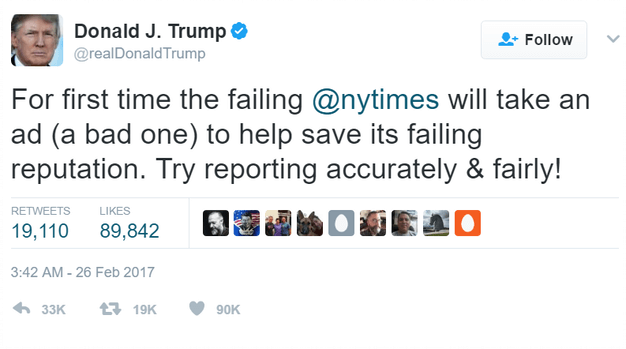 Trump Tweets about truth and alternative facts